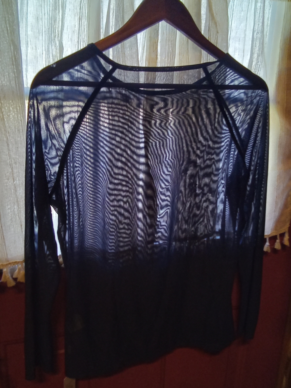 Dark Blue Sheer Long-Sleeve Women's Top